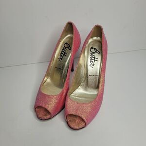 Butter London pink gold open peep toe stiletto party clubbing heels 7